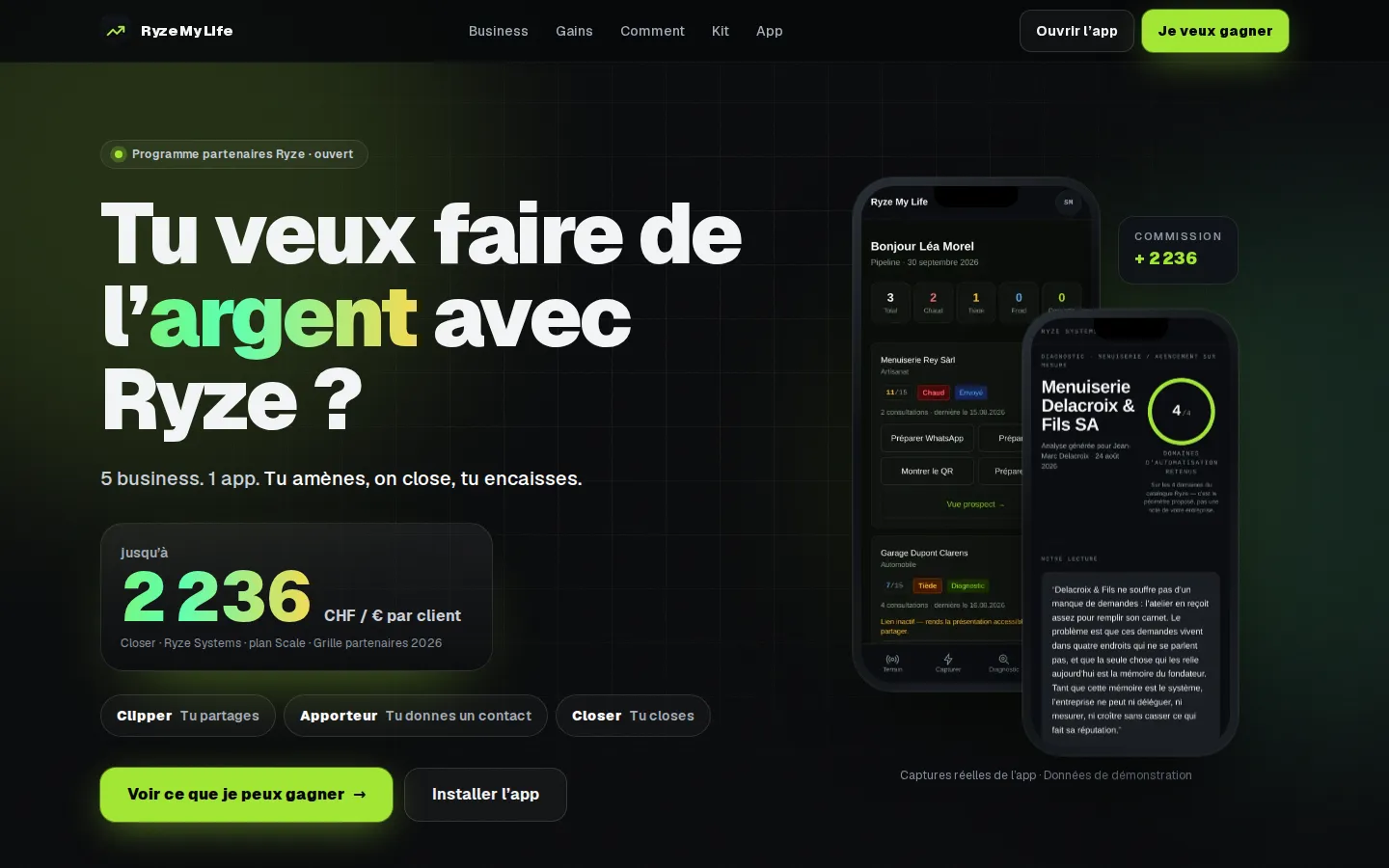 Ryze My Life, capture du site